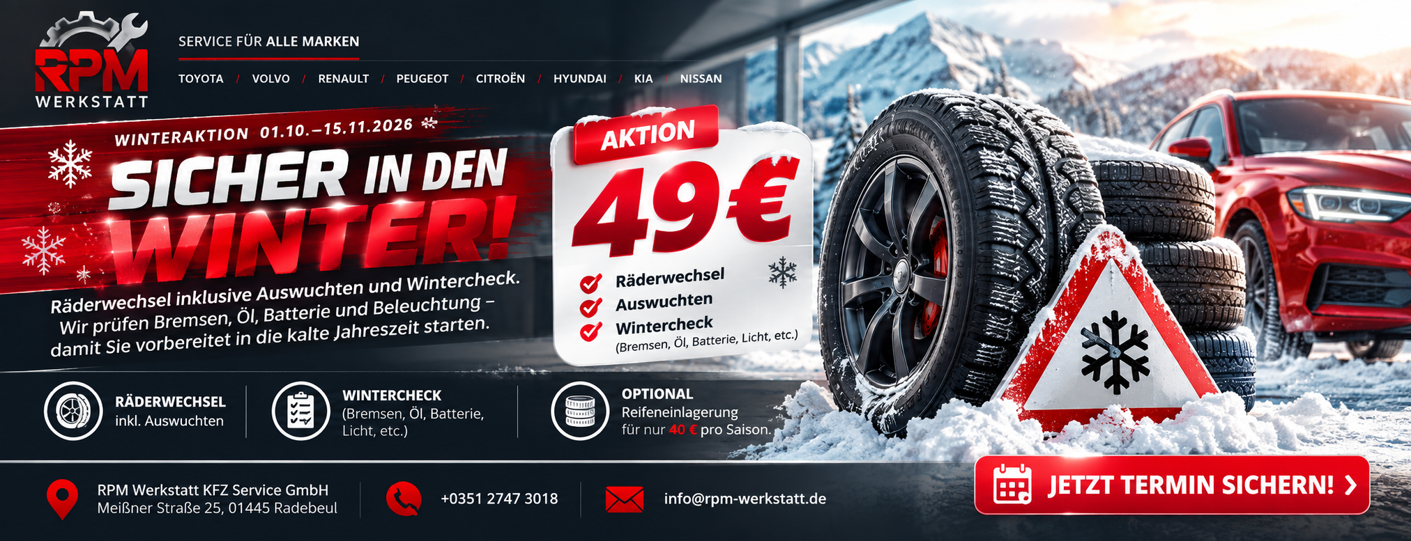 RPM Werkstatt Winteraktion - Raederwechsel inklusive Auswuchten und Wintercheck fuer 49 Euro